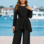 Damen elegantes Strandoutfit mit Blumenbindung und weitem Schnitt R&B
