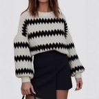 Damen Grobstrickpullover mit auffälligem Wellenmuster und lässigem Schnitt R&B