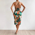 Damen Midi-Kleid mit floralem Design und verstellbarem Rückenschnürung R&B