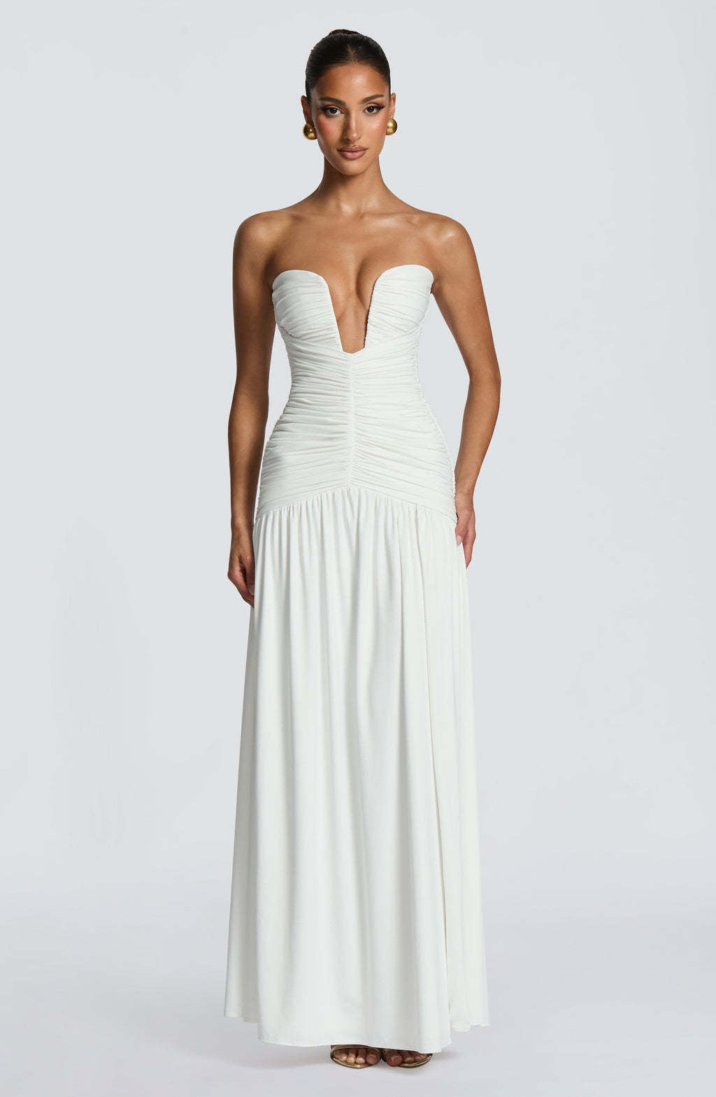 Damen Abendkleid mit tiefem V-Ausschnitt und eleganter Drapierung R&B
