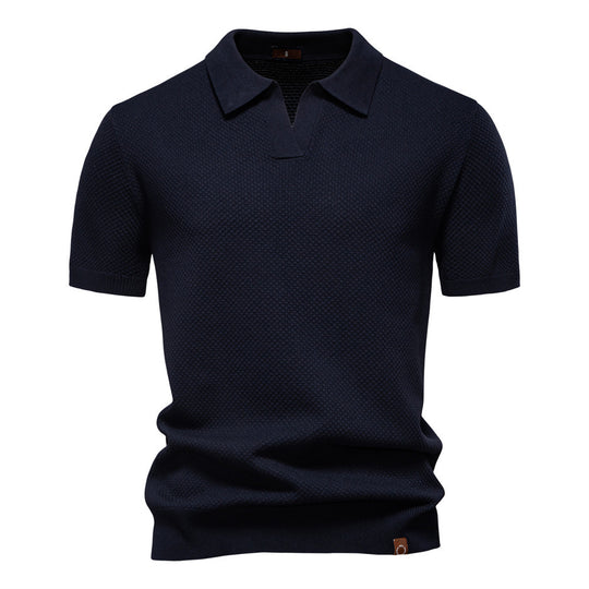 Herren nan strukturiertes Feinstrickpoloshirt mit offenem Reverskragen R&B