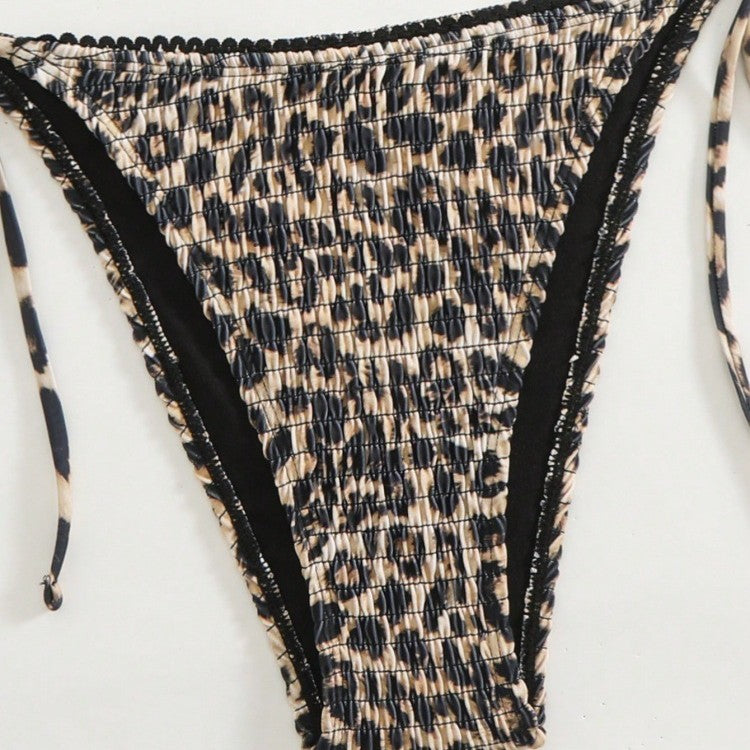 Damen Triangel-Bikini mit modischem Leopardenmuster und seitlichen Bindebändern R&B