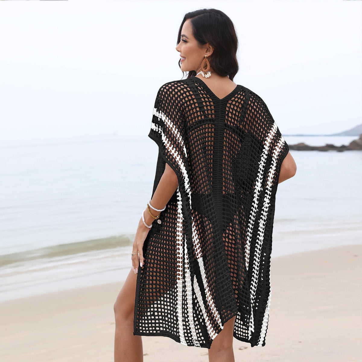 Damen Strickkimono aus luftigem Netzmaterial R&B