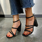 Damen Elegante Blockabsatzsandalen mit verstellbaren Riemen R&B