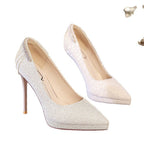 Damen nan elegante Abend-Pumps mit feinem Glitzermesh, spitzer Zehenpartie, filigranem Stilettoabsatz und dekorativer Fersenapplikation R&B