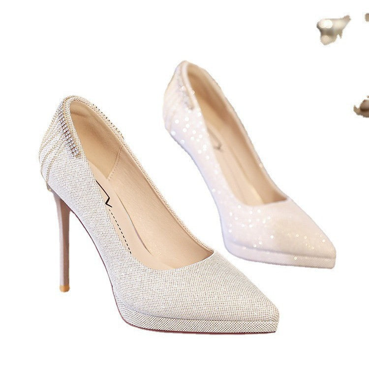Damen nan elegante Abend-Pumps mit feinem Glitzermesh, spitzer Zehenpartie, filigranem Stilettoabsatz und dekorativer Fersenapplikation R&B