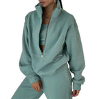 Jogginganzug Damen sportlich elegant mit Oversize-Hoodie und hohem Kragen