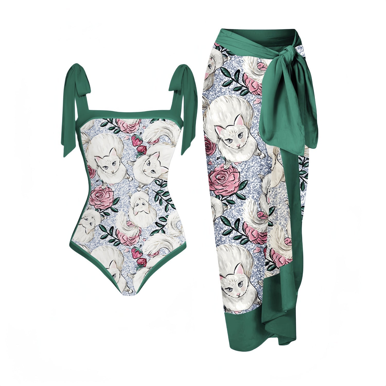 Damen Eleganter Badeanzug mit passendem Wickelrock R&B