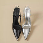 Damen elegante Slingback-Pumps aus schimmerndem Metallic-Material R&B