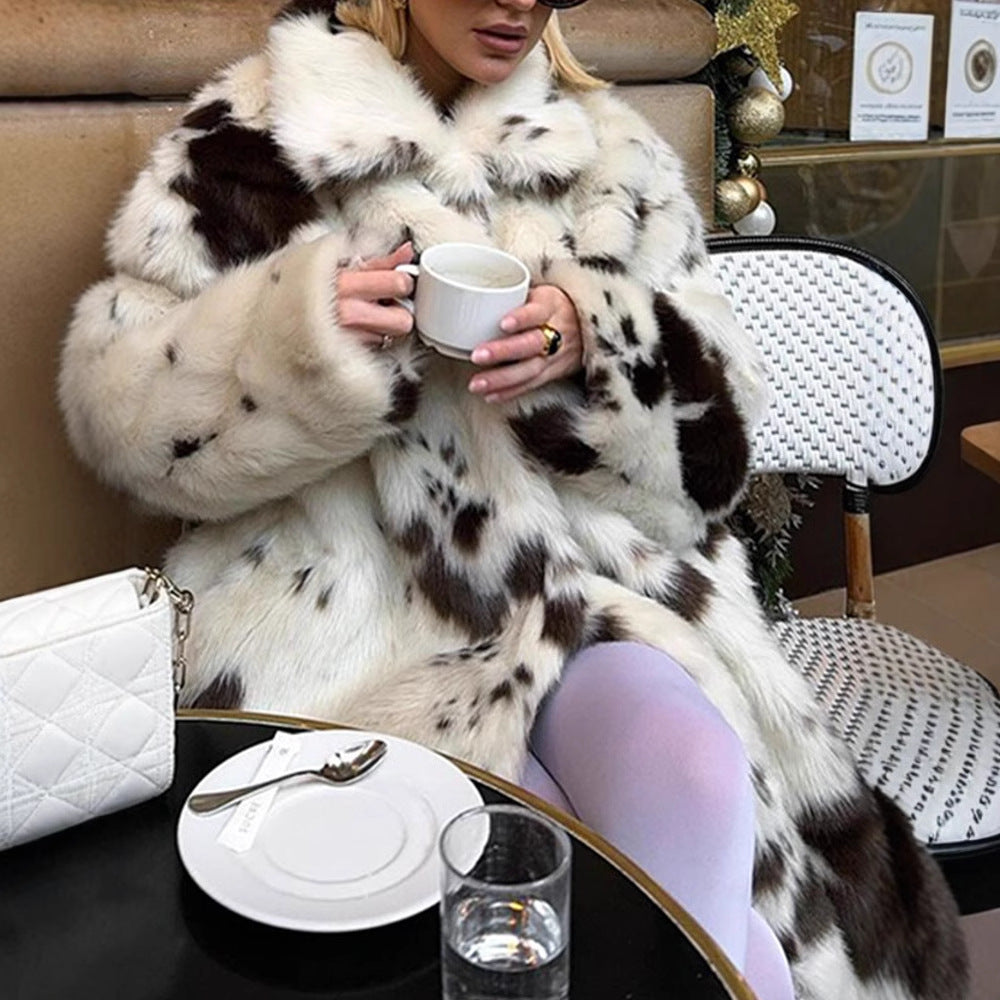 Damen Luxuriöse Kunstfelljacke mit auffälligem Tiermuster R&B
