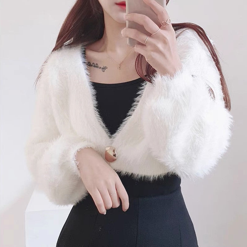 Damen kuschelige Bolerojacke im modischen und flauschigen Design R&B