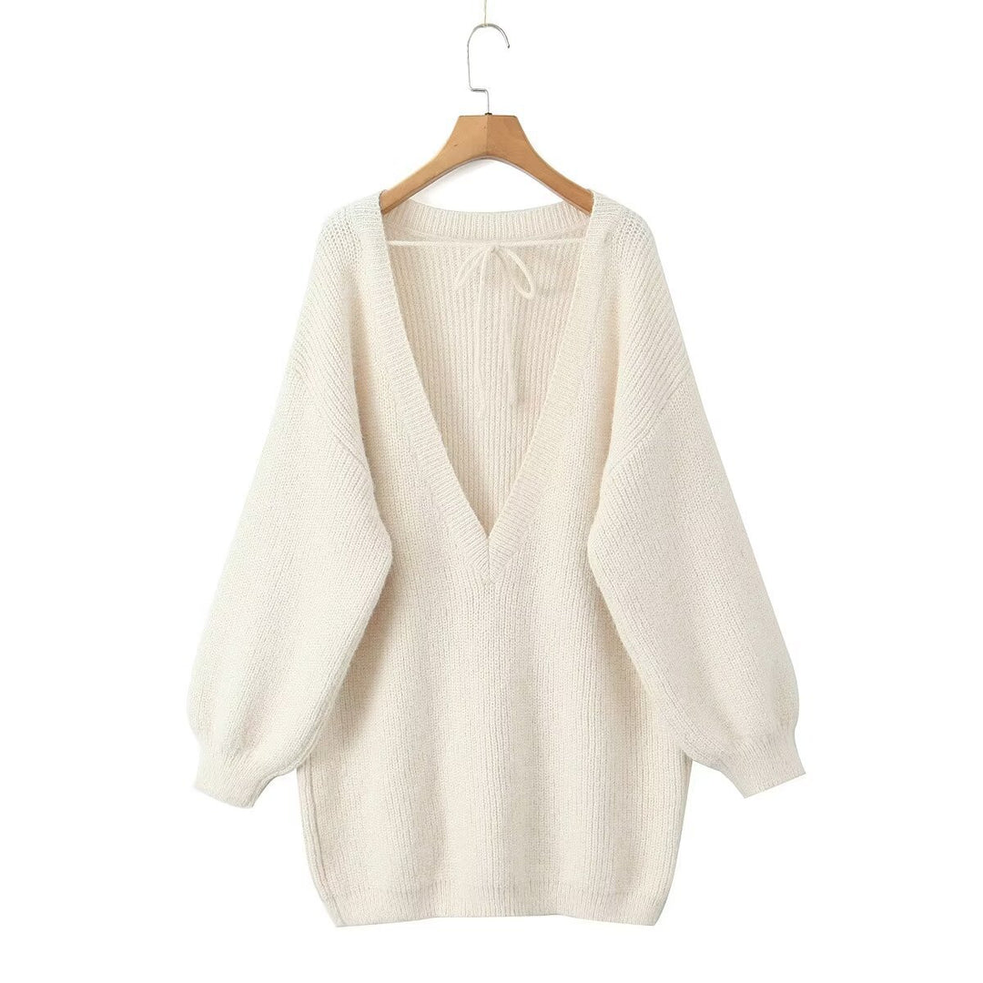 Damen modischer V-Ausschnitt Pullover mit puffärmeligen Details R&B