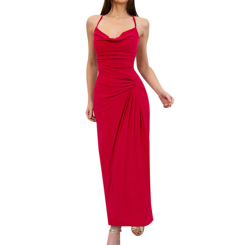 Damen Elegantes Maxikleid mit asymmetrischem Cowl-Ausschnitt und stilvoller Raffung