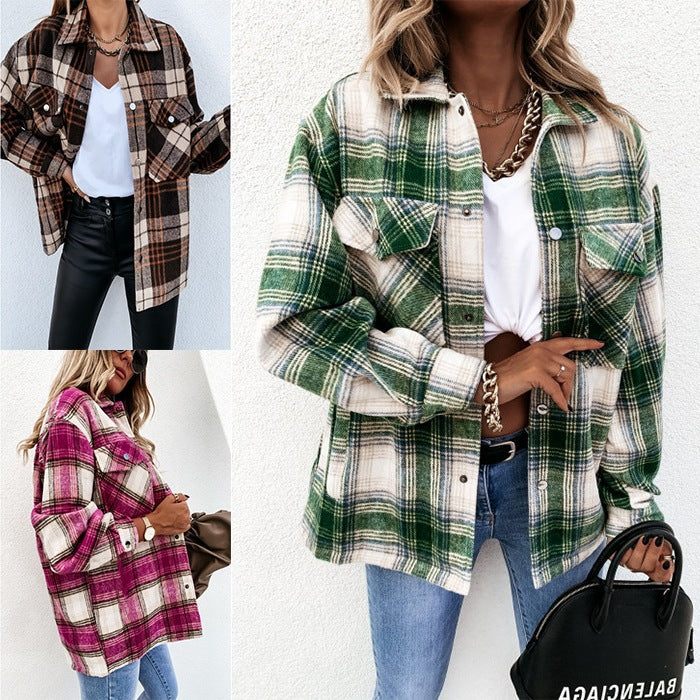 Damen Karierte Overshirtjacke im flauschigen Stoff R&B