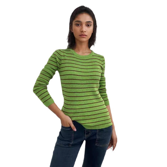 Damen Langärmliger Pullover mit modernem Streifenmuster und bequemem Schnitt R&B
