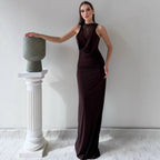 Damen Elegantes Maxikleid mit elegantem Neckholder-Design und raffinierter Spitzenlage R&B