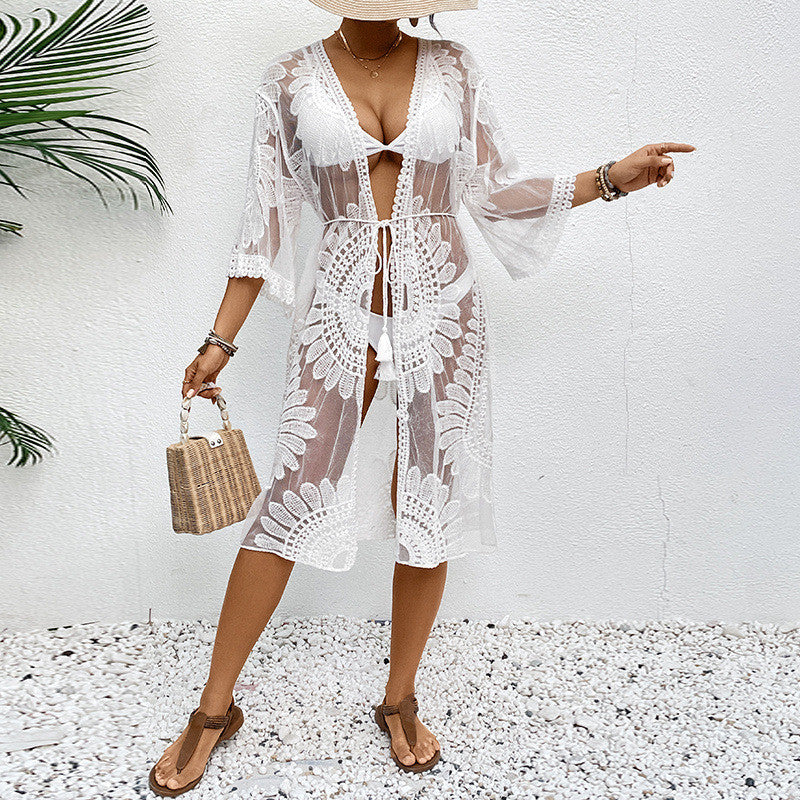Damen elegante gehäkelte Strandüberwurfjacke R&B