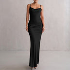 Damen elegantes Maxikleid mit fließendem Schnitt und raffiniertem Dekolleté R&B