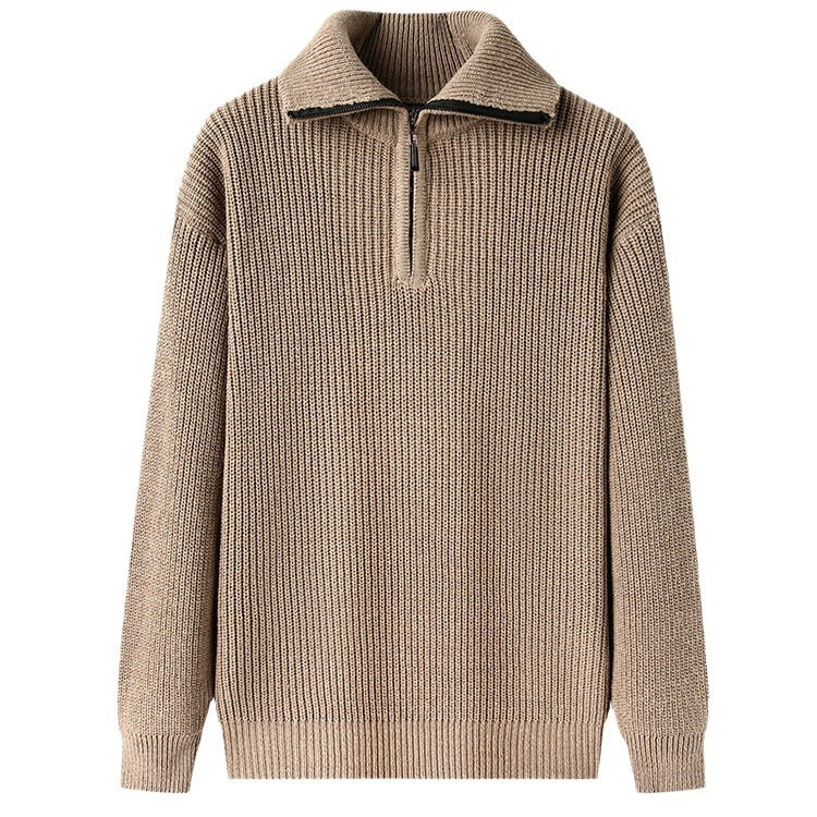 Herren Freizeitpullover mit halbem Reißverschluss und strukturiertem Strickmuster R&B