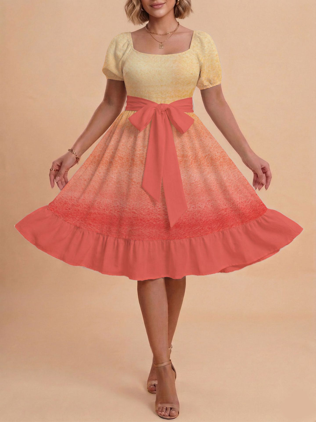 Damen Midikleid mit verspieltem Druck und tailliertem Schnitt R&B