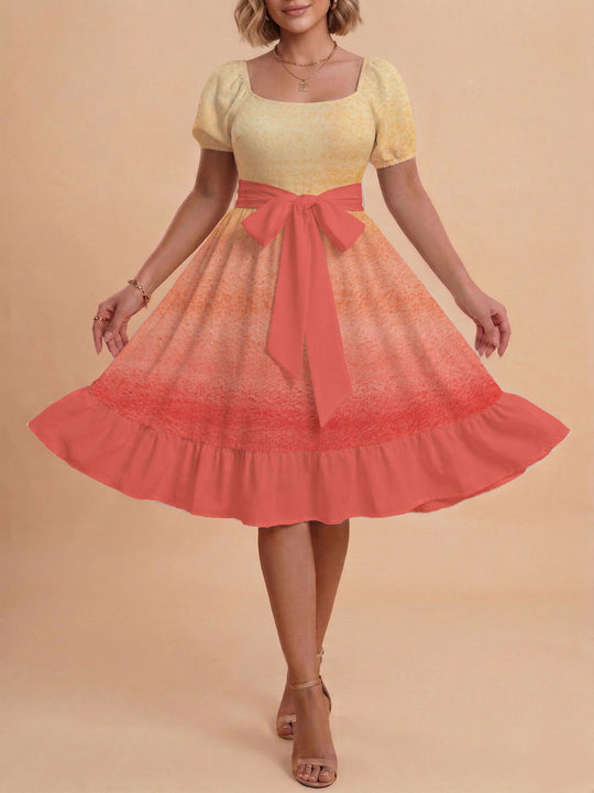 Damen Midikleid mit verspieltem Druck und tailliertem Schnitt R&B