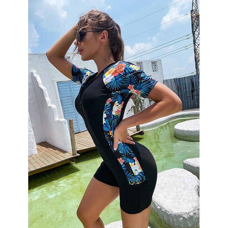 Damen Einteiler Schwimmanzug mit floralem Design und Reißverschluss R&B