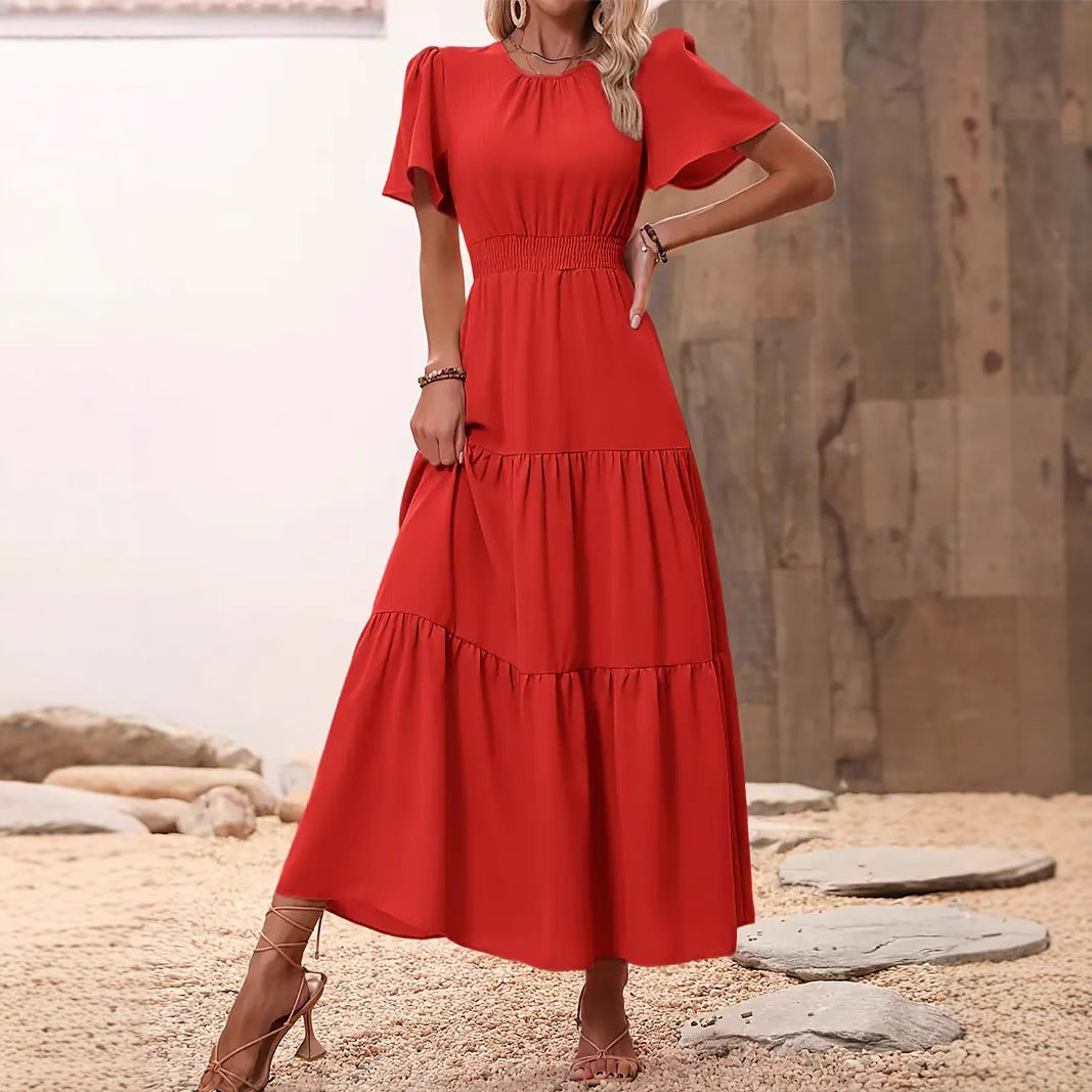 Damen Maxikleid mit raffiniertem Taillenbund und fließendem Rock R&B