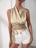 Damen Wickel-Top mit tailliertem Satinband R&B