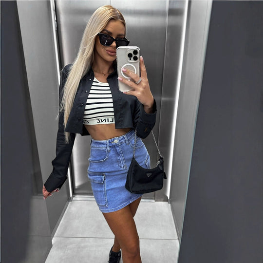 Damen Denim Minirock mit praktischen Seitentaschen und modernem Schnitt R&B