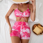 Damen Freizeit-Bikini-Set mit geflochtenem Oberteil und Shorts R&B