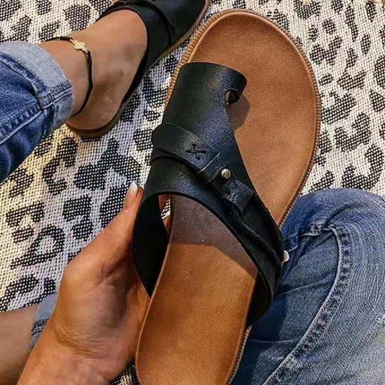 Damen modische Zehentrenner-Sandalen mit dekorativen Riemen R&B