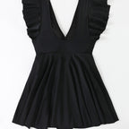 Damen Strandkleid mit leichtem V-Ausschnitt und voluminösen Rüschendetails R&B