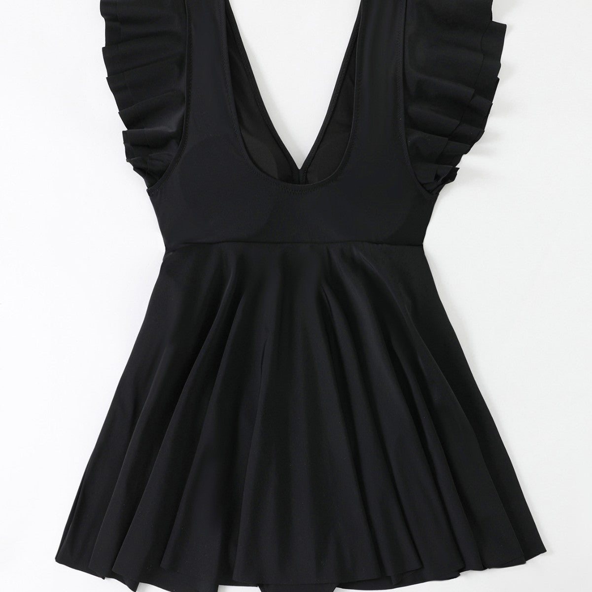 Damen Strandkleid mit leichtem V-Ausschnitt und voluminösen Rüschendetails R&B