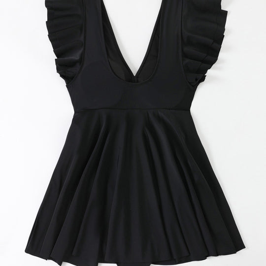 Damen Strandkleid mit leichtem V-Ausschnitt und voluminösen Rüschendetails R&B