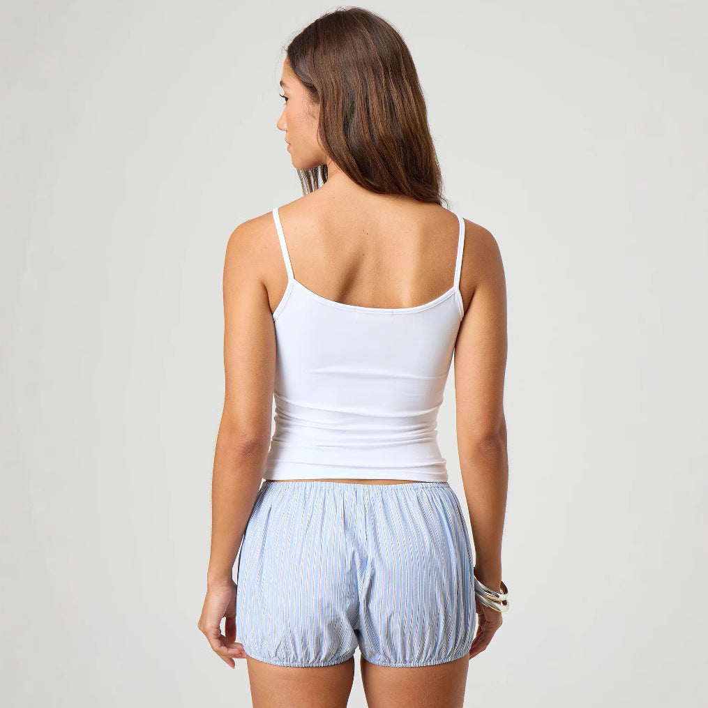Damen entspannte Shorty-Pyjama-Set mit zartem Streifenmuster R&B