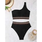 Damen Hochtailliertes Bikini-Set mit asymmetrischem Oberteil und dekorativem Muster R&B