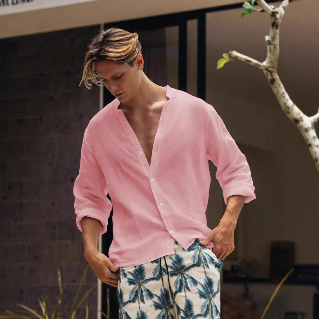 Herren lässige Bluse mit durchgehendem Knopfverschluss R&B