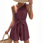Damen Einseitiger Jumpsuit mit tailliertem Gürtel und fließendem Schnitt R&B