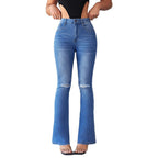 Damen Flared Jeans im modernen Used-Look mit eleganten Rissen und hohem Taillenbund R&B