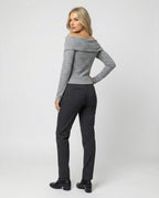 Französisches V-Ausschnitt Langarmshirt Damen Slim Fit Stretch Oberteil