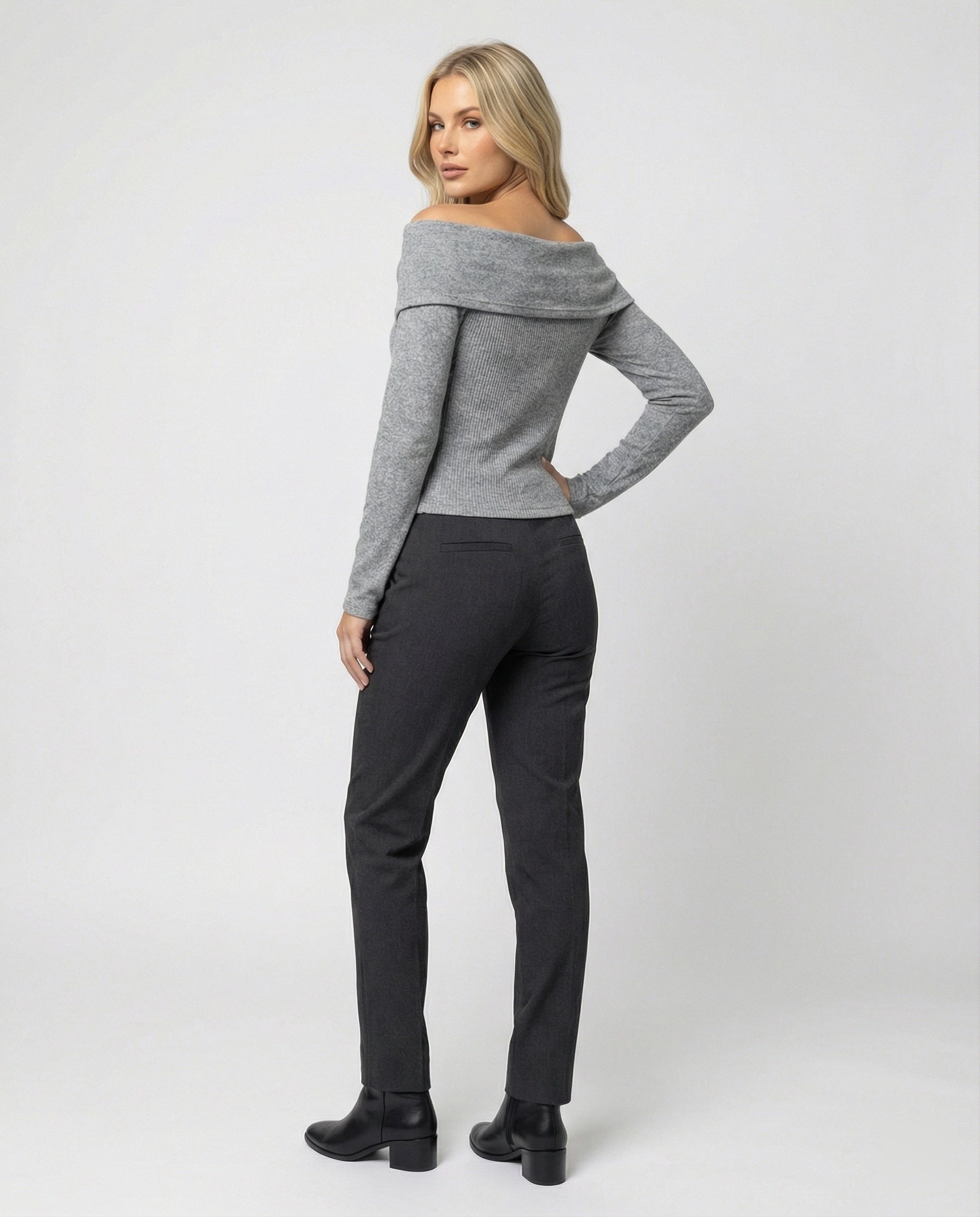 Französisches V-Ausschnitt Langarmshirt Damen Slim Fit Stretch Oberteil