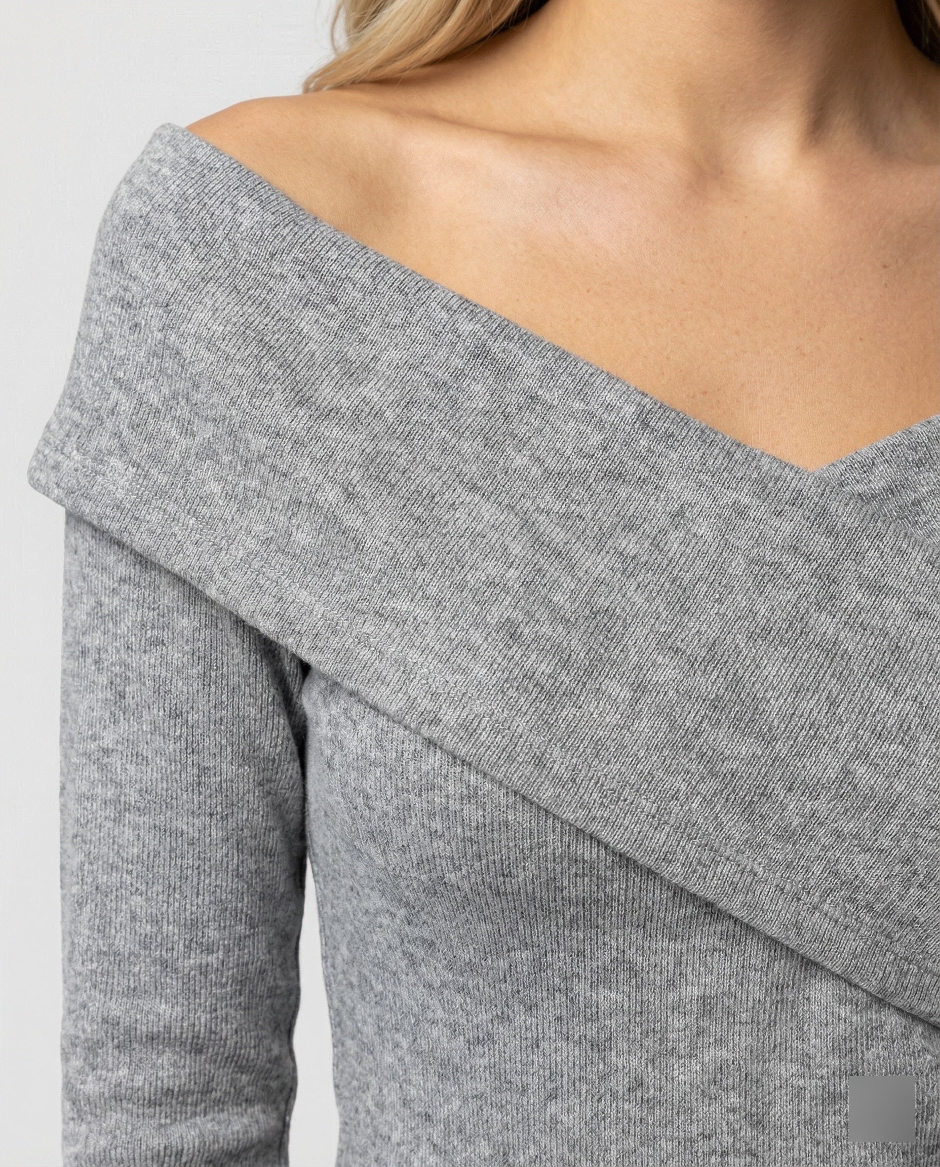 Französisches V-Ausschnitt Langarmshirt Damen Slim Fit Stretch Oberteil