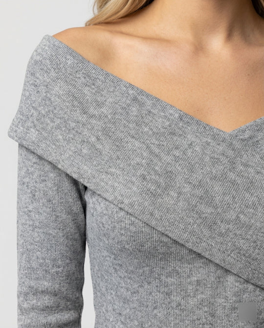 Französisches V-Ausschnitt Langarmshirt Damen Slim Fit Stretch Oberteil