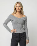 Französisches V-Ausschnitt Langarmshirt Damen Slim Fit Stretch Oberteil