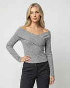 Französisches V-Ausschnitt Langarmshirt Damen Slim Fit Stretch Oberteil