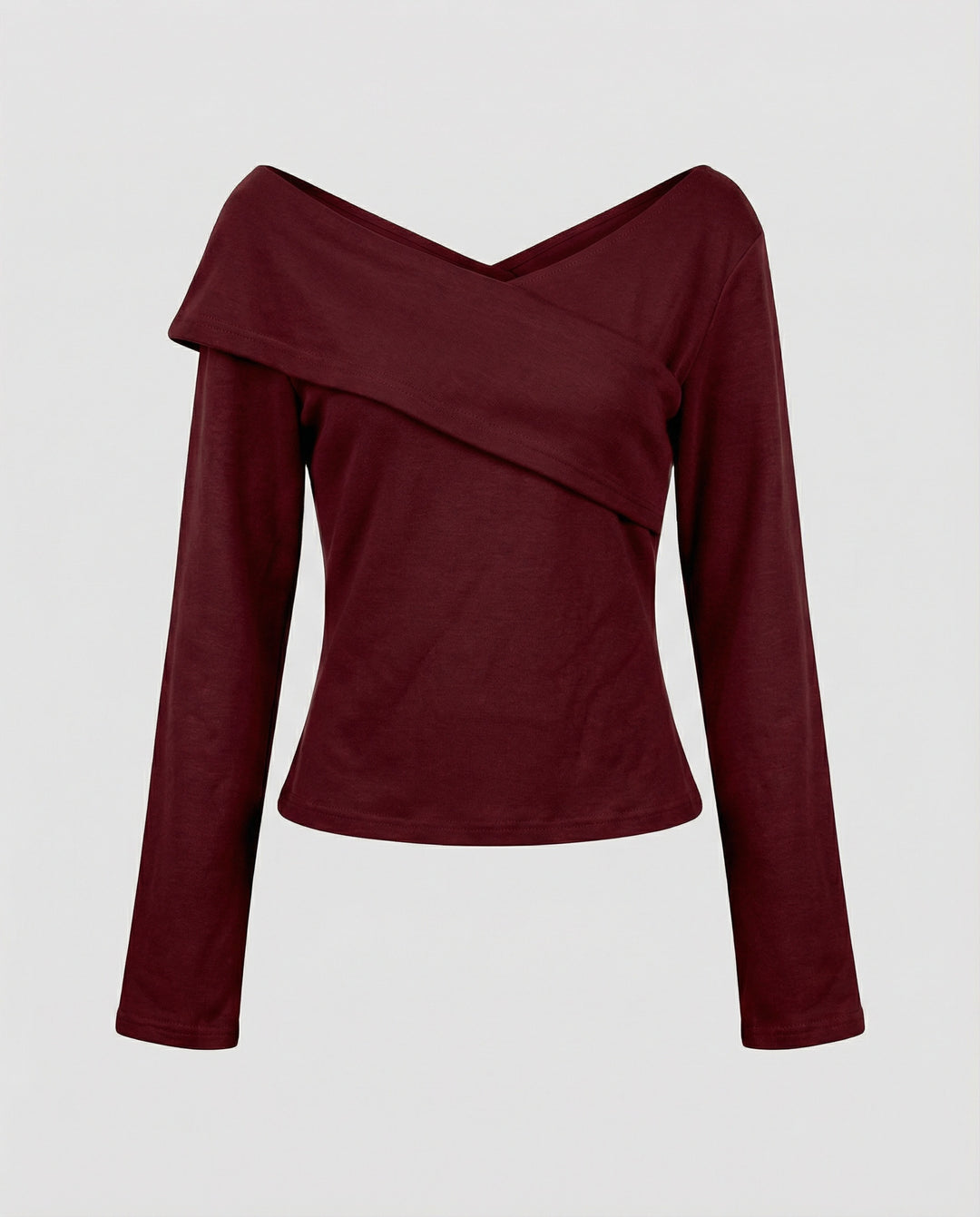 Französisches V-Ausschnitt Langarmshirt Damen Slim Fit Stretch Oberteil