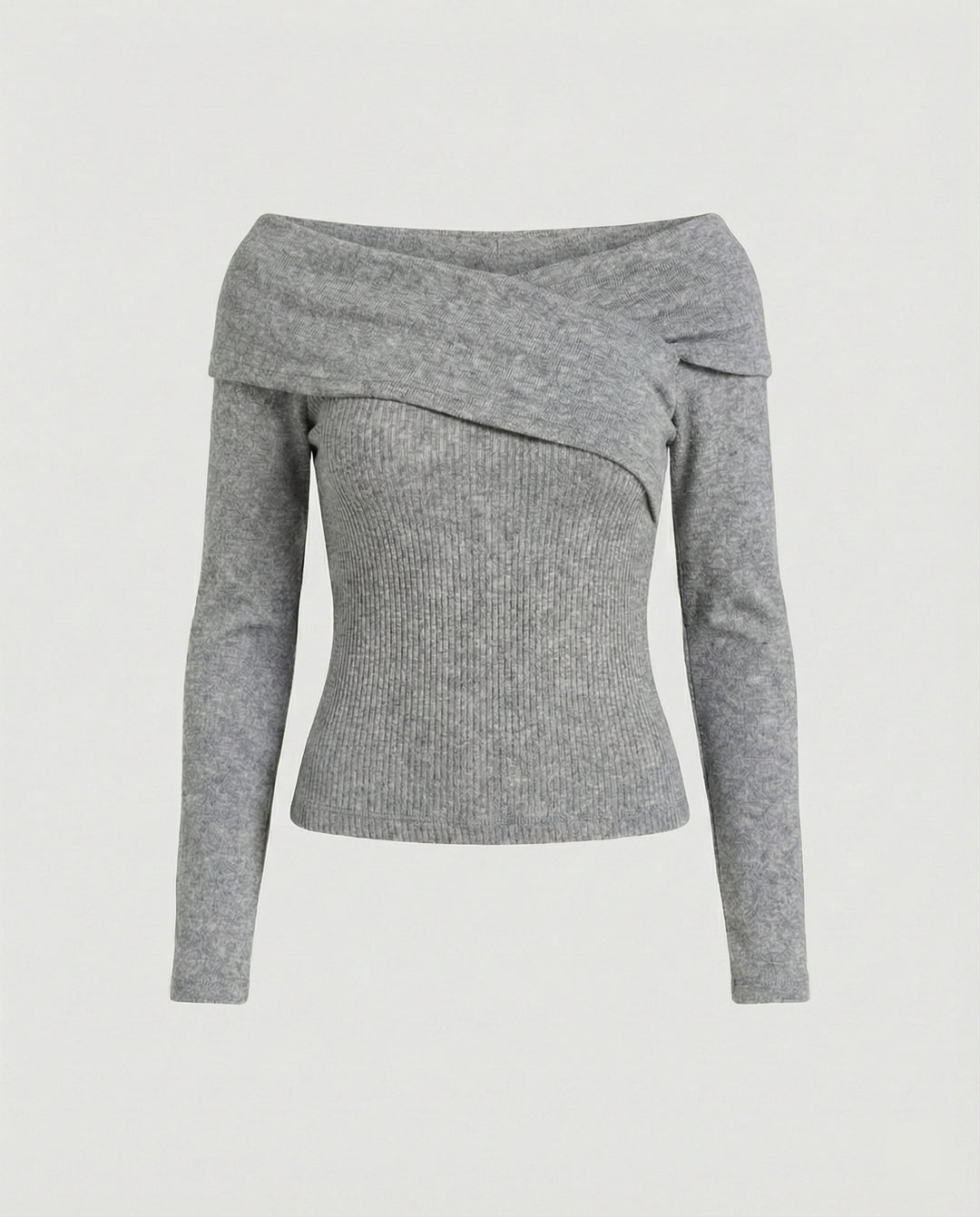 Französisches V-Ausschnitt Langarmshirt Damen Slim Fit Stretch Oberteil