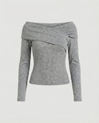 Französisches V-Ausschnitt Langarmshirt Damen Slim Fit Stretch Oberteil