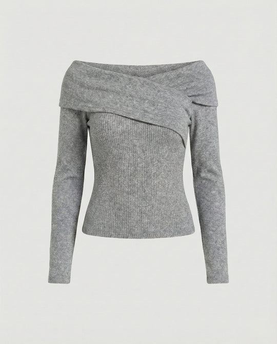 Französisches V-Ausschnitt Langarmshirt Damen Slim Fit Stretch Oberteil