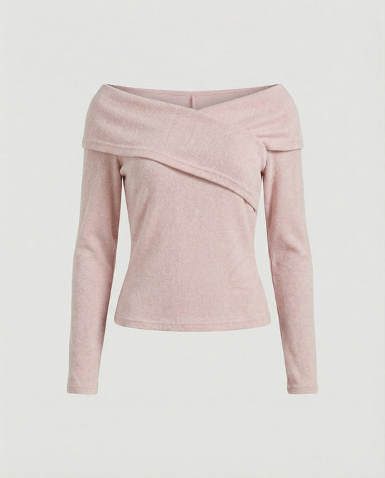 Französisches V-Ausschnitt Langarmshirt Damen Slim Fit Stretch Oberteil